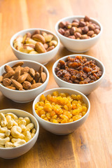 Various nuts and raisins.