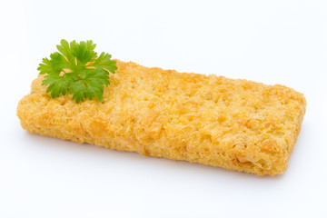 Fish fingers on the white background.
