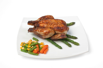 dish of fried chicken with vegetables