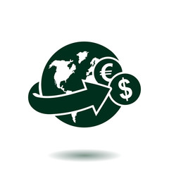 Arrow wrapped around the earth. Remittances icon.