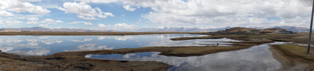Lake and farm houses