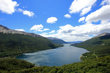 Fototapeta na wymiar Lago Fagnano, also called Kami, view from Garibaldi Pass, Tierra Del Fuego, Argentina