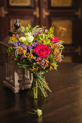 Bouquet on a wooden table top
