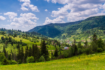 Fototapeta na wymiar Background of Carpathian mountains landscape in Ukraine