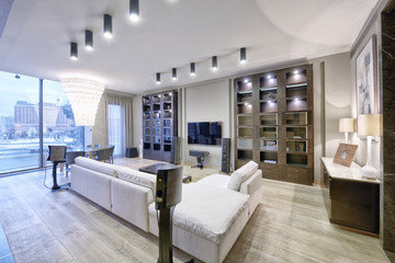 Russia, Moscow region - Interior design living room in luxury new apartment.

