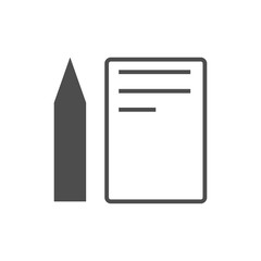 Note and pen icon isolated on white background, flat style.