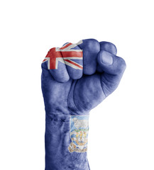Flag of Falkland Islands painted on human fist like victory symbol