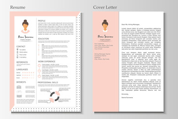 Feminine resume with infographic design. Stylish CV set for women. - 158530408
