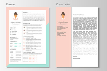 Feminine resume with infographic design. Stylish CV set for women. - 158530432