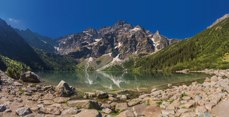 Panorama from Tatra mountains and Eye of the Sea in Poland