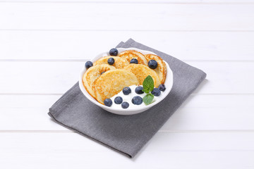 american pancakes with yogurt and blueberries