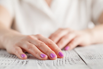 Fototapeta na wymiar Woman's hands with beautiful manicure on white background.