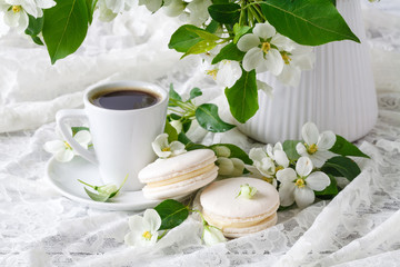 Wedding concept with apple-tree flowers with two rings
