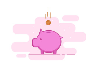 Savings flat line vector icon. Piggy bank illustration