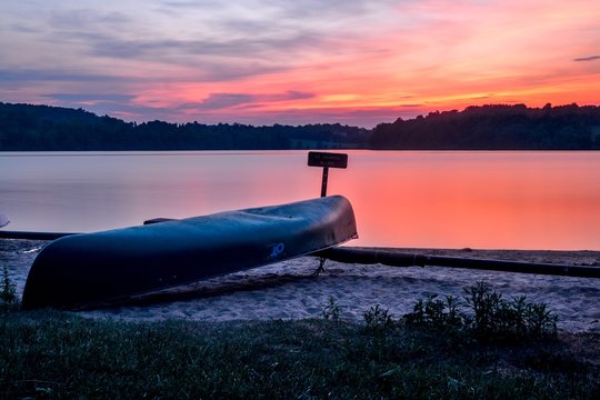 A Colorful Sunset At Marsh Creek Lake In Pennsylvania.