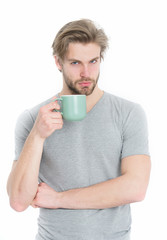 man drink from coffee or tea cup