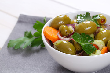 vegetable salad with pickled olives