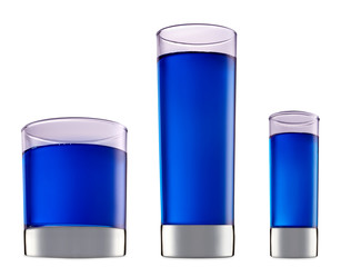 fresh fruit alcohol cocktail or mocktail in classic glass with blue beverage isolated on white background