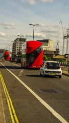 Poster Double deck red bus on the bridge in London, symbolic vehicle on the bridge, London © Q77photo