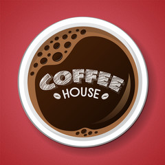Cup of coffee on red background. Vector illustration.