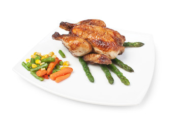 dish of fried chicken with vegetables