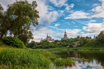 Fotobehang Borisoglebsky Monastery and Tvertsa River, Torzhok, Russia © mikelaptev