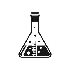 Test tube black silhouette, flask icon. Chemistry laboratory equipment pictogram. Vector illustration flat design. Isolated on white background.
