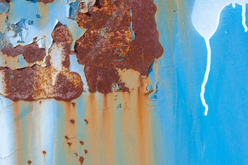 surface of rusty iron with remnants of old paint, chipped paint, texture background