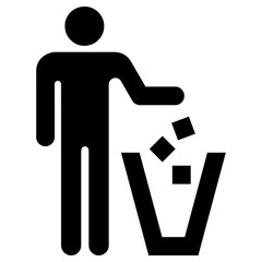 Icon pictogram of a person throwing garbage in the correct place. Ideal for catalogs, information and institutional material