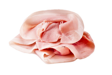 Italian pork ham slices on white background