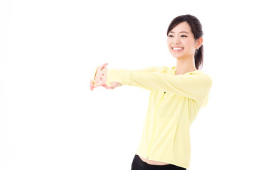 attractive asian woman sporty image on white background