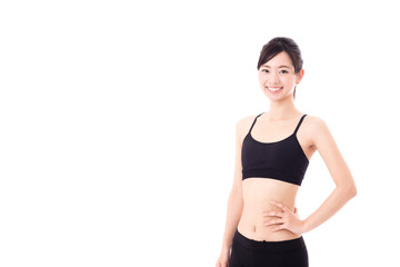 attractive asian woman sporty image on white background