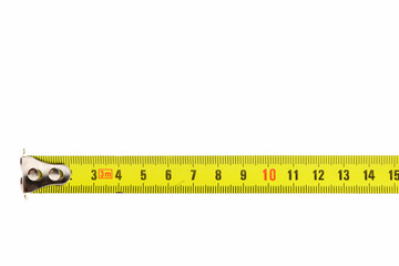 Tape measure in yellow color with metallic tip