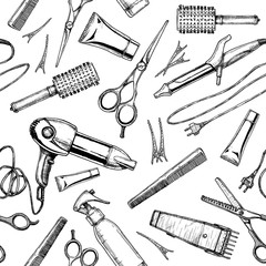 Pattern with hairdressers tools.