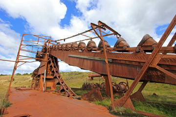 Fototapeta premium Abandoned gold dredge, near Lake Blanco, the english mechanical dredge was engaged in gold mining from 1904 to 1910, Tierra Del Fuego, Patagonia, Chile