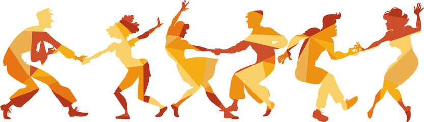 Polygonal vector silhouette of people dancing swing, lindy hop or rock and roll, EPS 8
