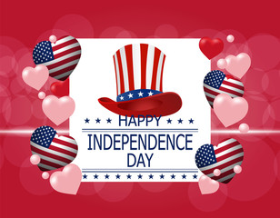 Happy Independence Day. A greeting card. Illustration in honor of the national holiday of the USA. Hat and hearts in the style of the American flag. illustration