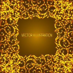 Gold background with ornamental border. Vector illustration.