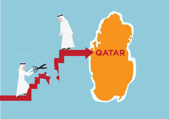 Concept of  Arab Neighbors of Qatar cutting  or severing ties or trade with them. Editable Clip Art.
