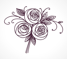 Flower bouquet. Stylized roses hand drawing.