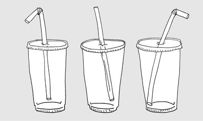 Plastic cups with straws