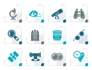 Stylized Optic and lens equipment icons - vector icon set