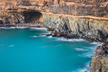 caves near Ajuy village on Fuerteventura, Spain. Long time exposure