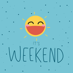 It is weekend cute sun smile on polka dot background vector illustration