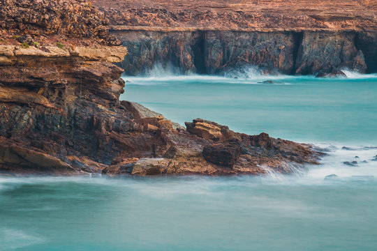 caves near Ajuy village on Fuerteventura, Spain. Long time exposure