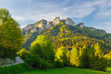 Spring in the Pieniny with Three Crowns mountain in the background
