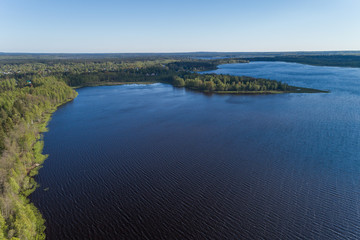 Aerial view of a forest lake