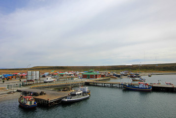 Fototapeta na wymiar View of boats in the port of Porvenir, Tierra Del Fuego, Patagonia, Chile