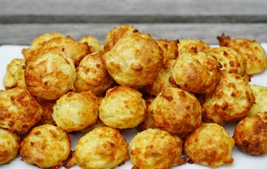 Plate of French gougeres cheese puff choux