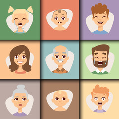 Vector set beautiful emoticons face of people smiling avatars happy characters illustration